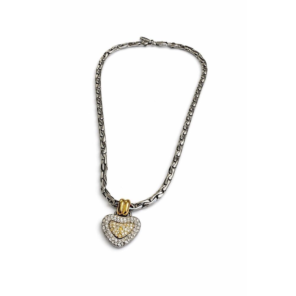 David Grau Vintage Heart Crystal Rhinestone Statement Necklace